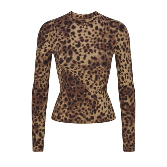 SKIMS Dolce and Gabbana Leopard Cotton Jersey Long Sleeve T-shirt - Picture 1 of 6